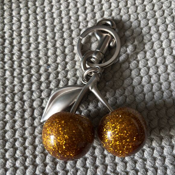 Gold Resin Glitter Cherries Polished Silver Hardware Purse / Bag/ Keychain Charm - Picture 2 of 6